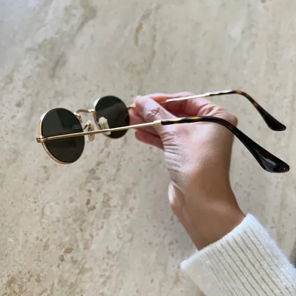 Ray-Ban oval flat metal sunglasses gold tortoise and green lenses RB3547-N 48/21 - Picture 10 of 17